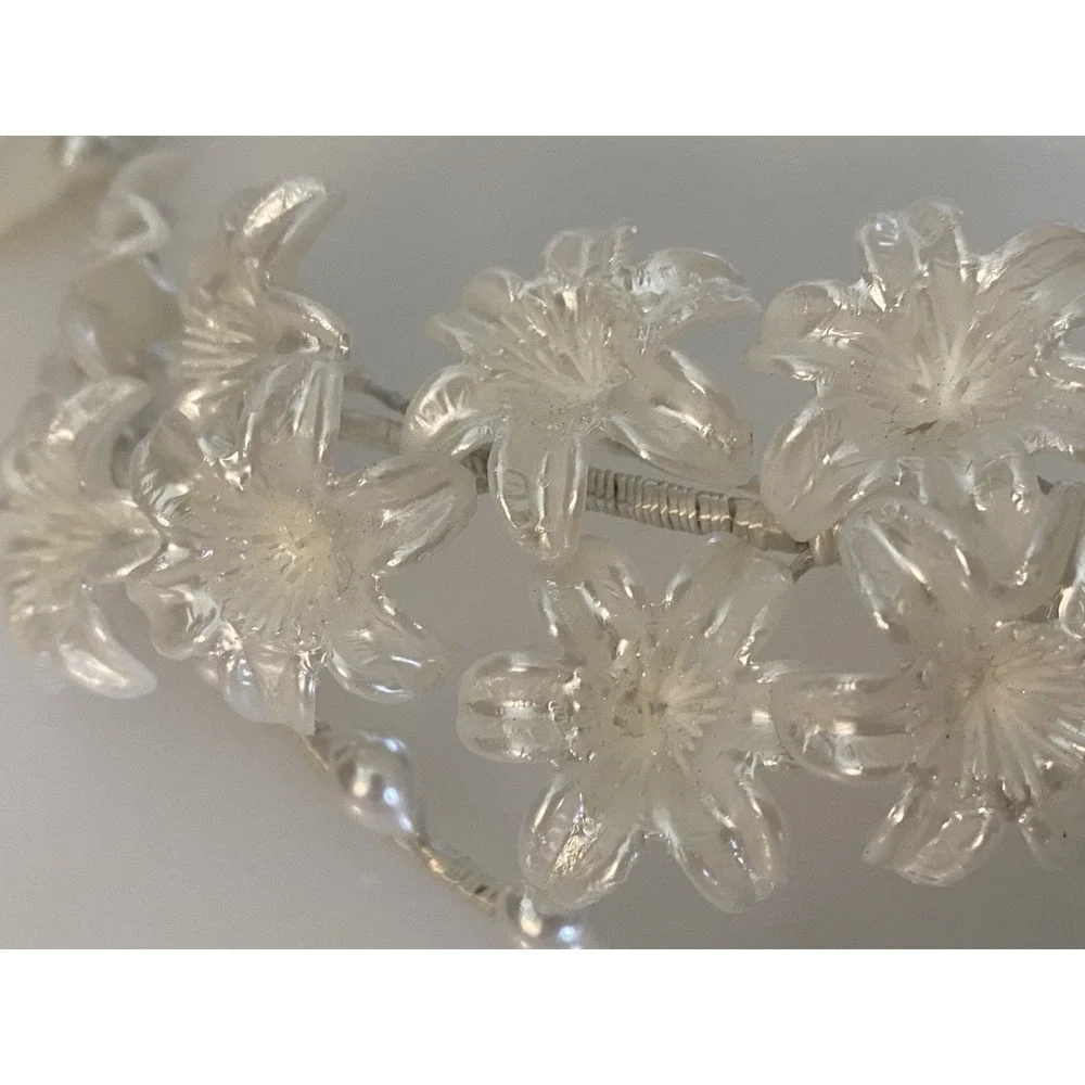 Vintage‎ Floral Beaded Pearl Embellished Wedding Crown Headband Pearlescent EUC